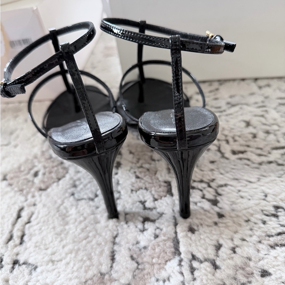 KHAITE Black Patent Strappy Stiletto Cage Sandals - Picture 6 of 12
